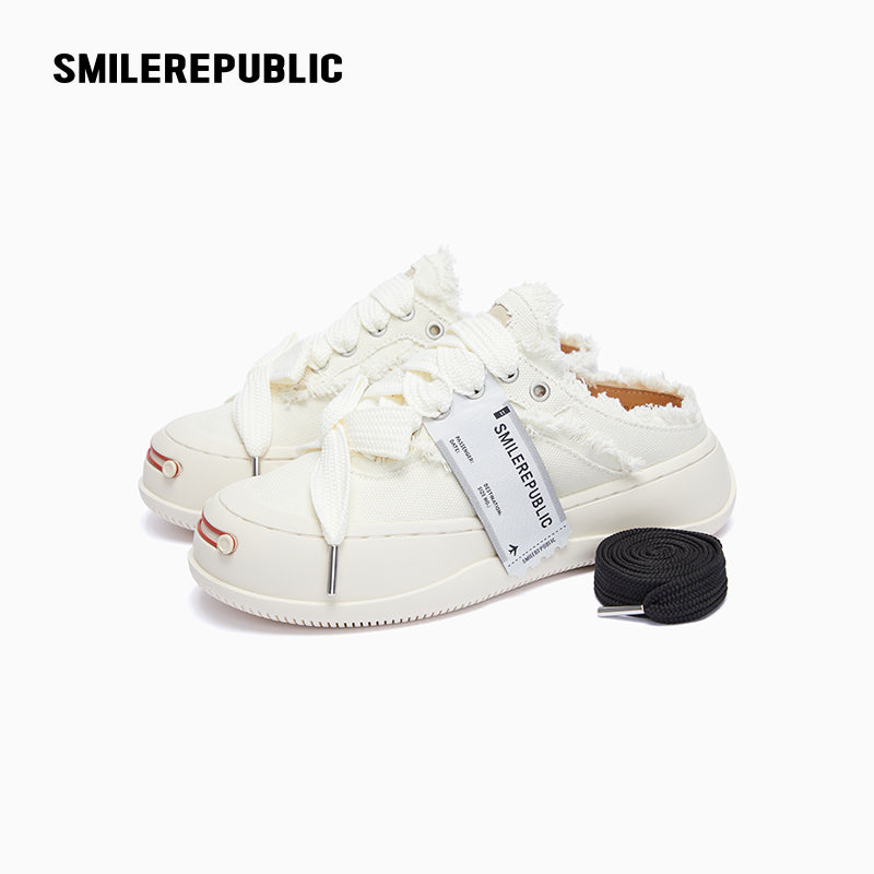 White Coarse Canvas Slippers