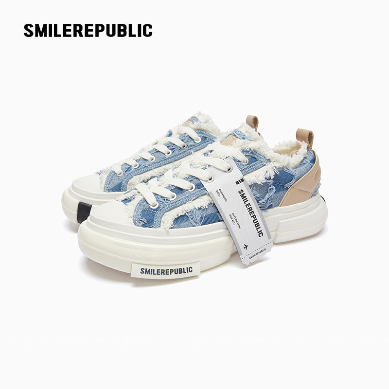 Inception 70s Light Blue Plaid Denim Low-Top Platform Sneaker