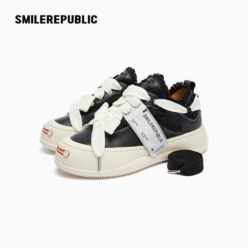 Classic Black Leather Low-Top Platform Sneaker