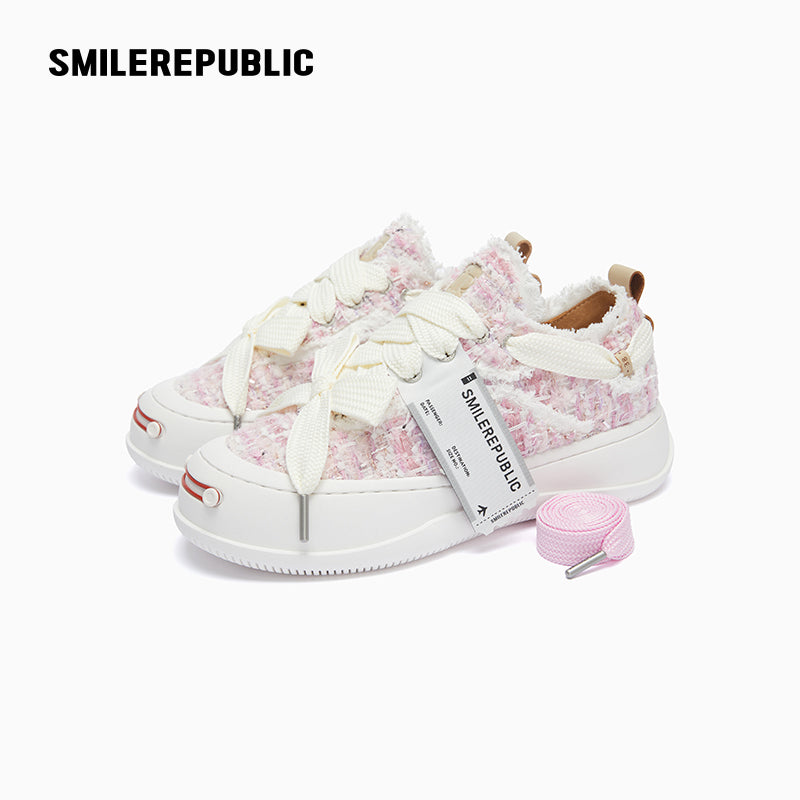 Pink Tweed Low-Top Platform Sneaker-SMILEREPUBLIC