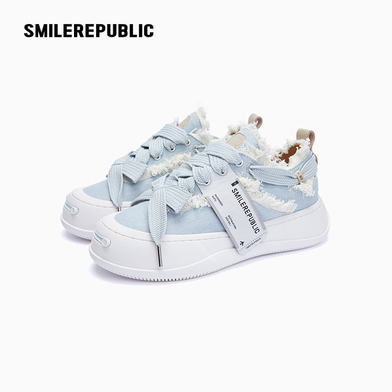Light Blue Linen Low Top Platform Sneaker-SMILEREPUBLIC