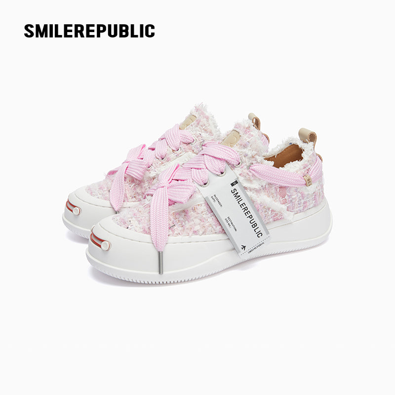 Pink Tweed Low-Top Platform Sneaker-SMILEREPUBLIC