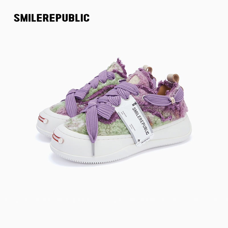 Purple & Green Tweed Low-Top Platform Sneaker-SMILEREPUBLIC