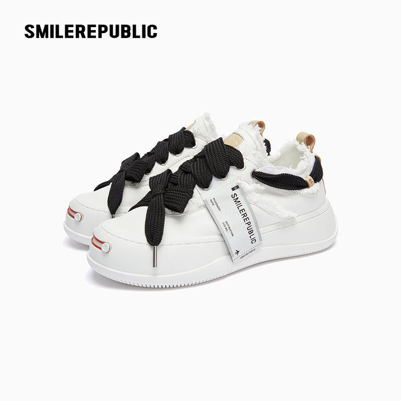 Cream Low-Top Platform Sneaker-SMILEREPUBLIC