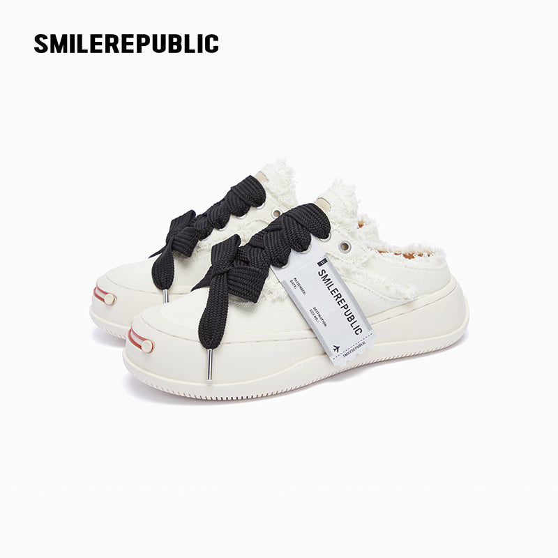 White Coarse Canvas Slippers
