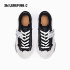 Black Frayed Canvas Rechargeable Light-Up Platform Sneakers, Low Top Lace Up