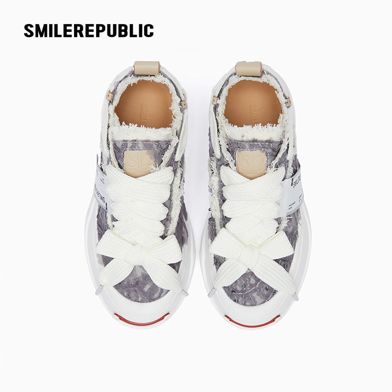 Grey & Purple Rose Print Low-Top Platform Sneaker-SMILEREPUBLIC