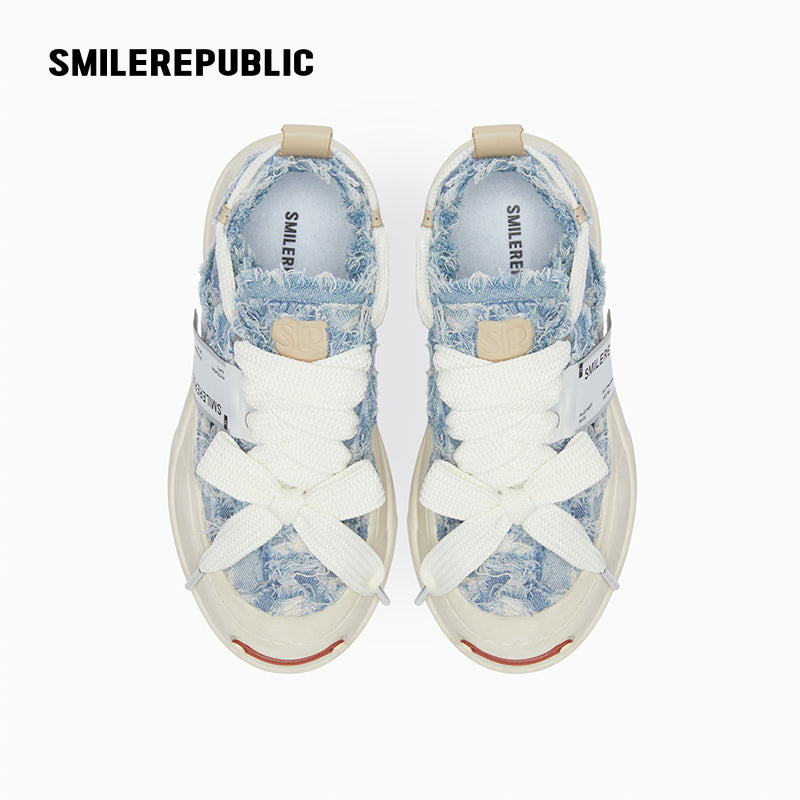 Distressed Blue Denim Platform Low-Top Sneaker