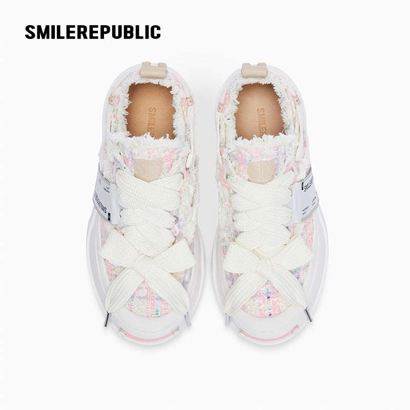 Pink Tweed Platform Low-Top Sneaker-SMILEREPUBLIC