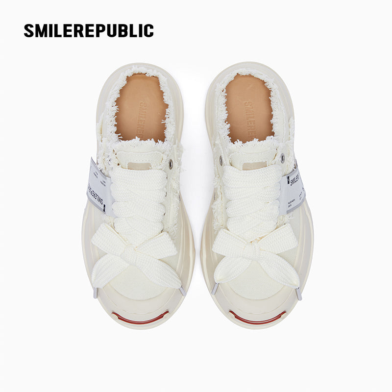 White Coarse Canvas Slippers