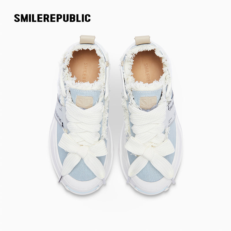 Light Blue Linen Low Top Platform Sneaker-SMILEREPUBLIC