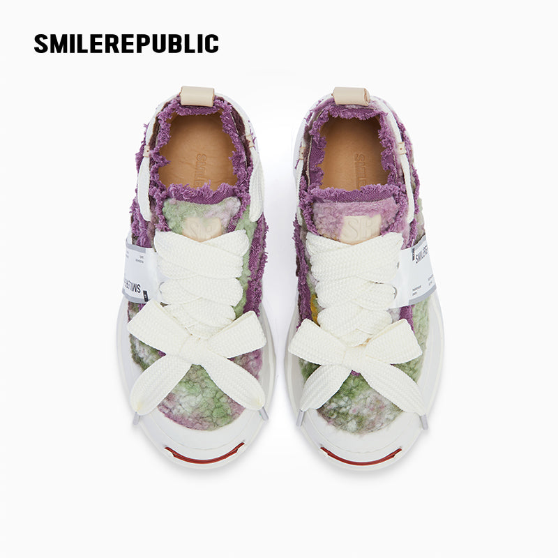 Purple & Green Tweed Low-Top Platform Sneaker-SMILEREPUBLIC