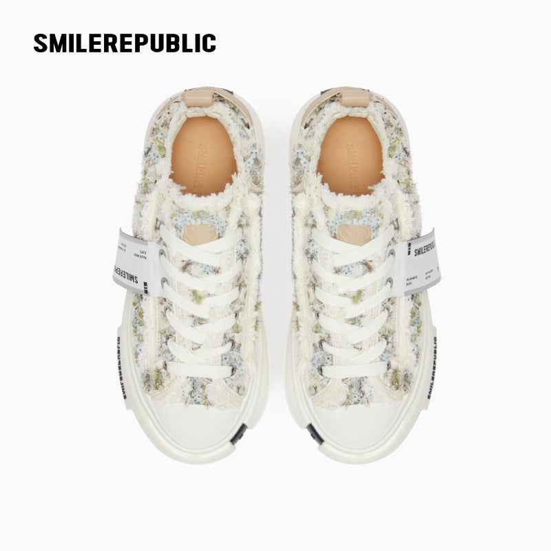 Cream Textured Low Top Platform Sneakers, Unisex Lace Up Shoes