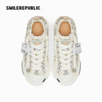 Cream Textured Low Top Platform Sneakers, Unisex Lace Up Shoes