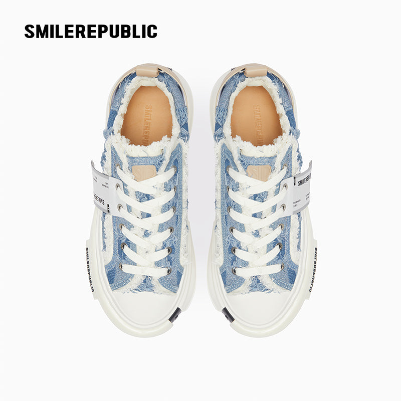 Inception 70s Light Blue Plaid Denim Low-Top Platform Sneaker