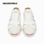 White Frayed Canvas Platform Sneaker Mules, Unisex Backless Lace Up Shoes