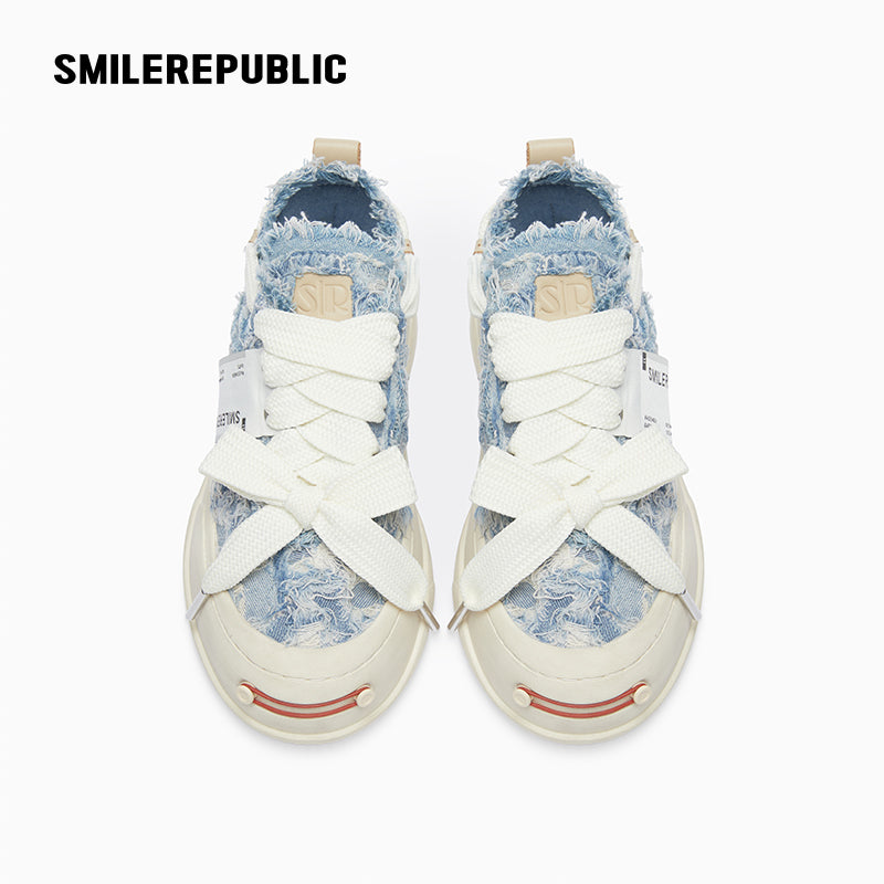 Distressed Blue Denim Platform Low-Top Sneaker