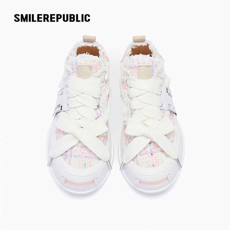 Pink Tweed Platform Low-Top Sneaker-SMILEREPUBLIC