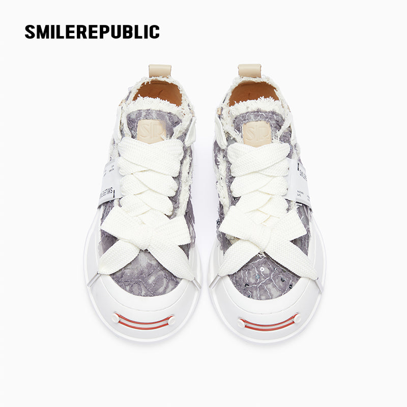 Grey & Purple Rose Print Low-Top Platform Sneaker-SMILEREPUBLIC