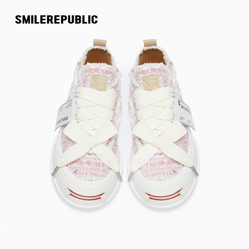 Pink Tweed Low-Top Platform Sneaker-SMILEREPUBLIC