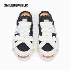 Black Frayed Canvas Platform Sneaker Mules, Unisex Lace Up Backless Shoes