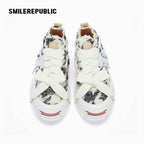 Black and Cream Frayed Tweed Platform Sneakers for Men and Women, Low Top Lace Up Shoes