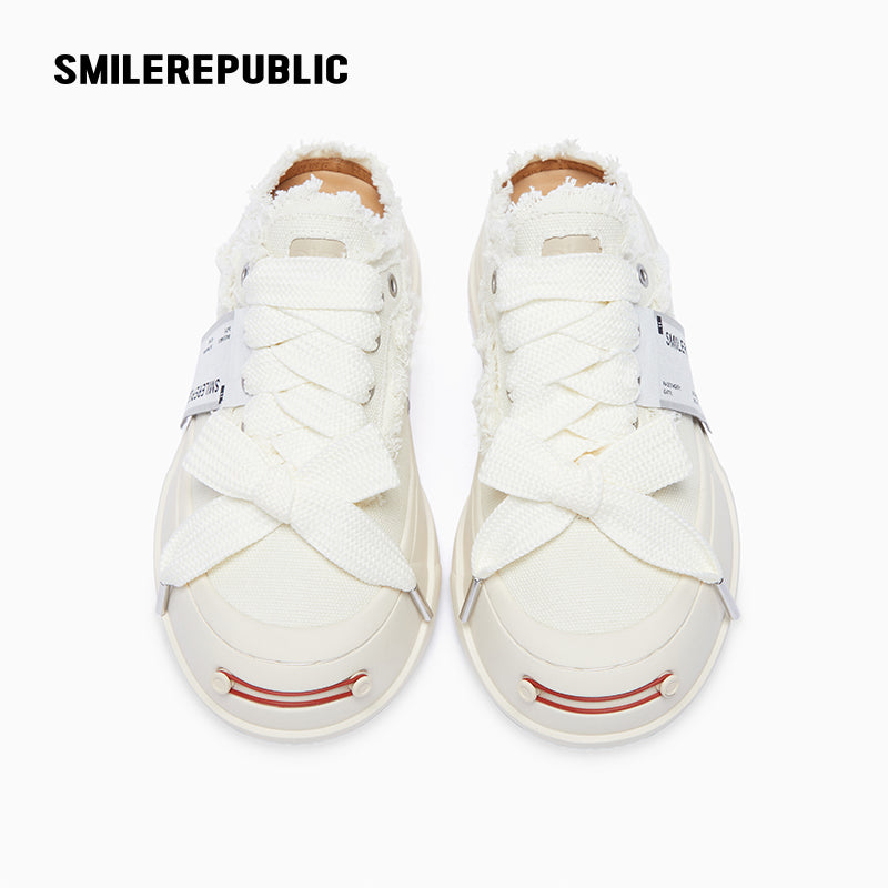 White Coarse Canvas Slippers