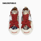 Beige Multicolor Frayed Tweed Low Top Sneakers, Unisex Lace Up Shoes
