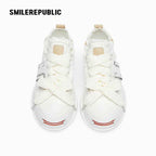 Cream Smile Toe Platform Sneakers, Unisex Low Top Lace Up Shoes