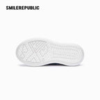 Light Blue Plaid Denim Smile Toe Platform Sneakers, Unisex Lace Up Shoes