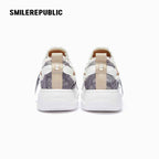 White Grey Textured Low Top Sneakers, Unisex Lace Up Shoes
