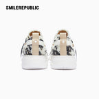 Black and Cream Frayed Tweed Platform Sneakers for Men and Women, Low Top Lace Up Shoes