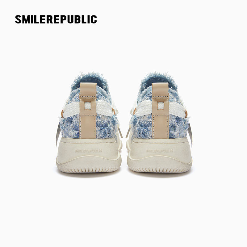 Distressed Blue Denim Platform Low-Top Sneaker