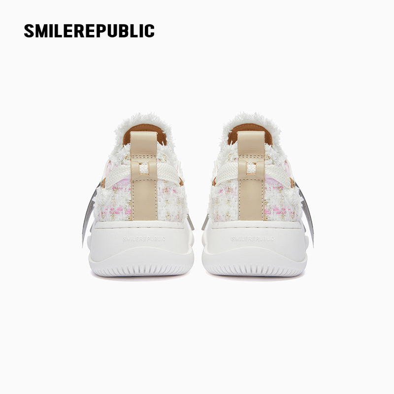 Pink & White Shimmer Tweed Low-Top Platform Sneaker