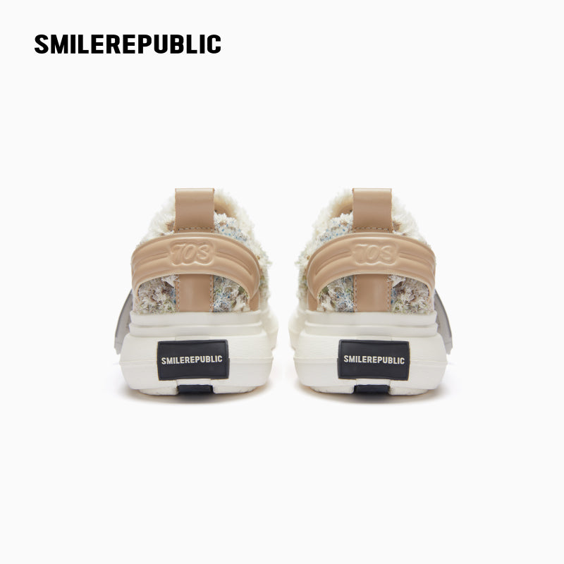 Cream Textured Low Top Platform Sneakers, Unisex Lace Up Shoes