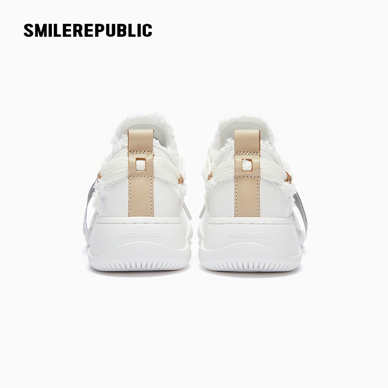 Cream Low-Top Platform Sneaker-SMILEREPUBLIC
