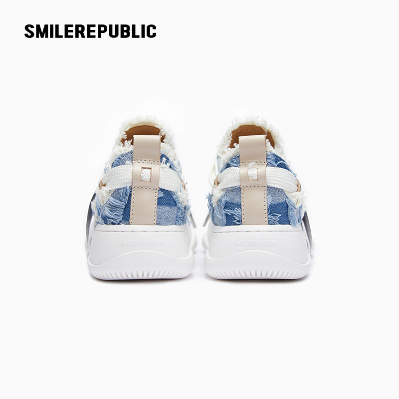 Light Blue Plaid Denim Low-Top Platform Sneaker-SMILEREPUBLIC