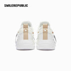 Cream Smile Toe Platform Sneakers, Unisex Low Top Lace Up Shoes