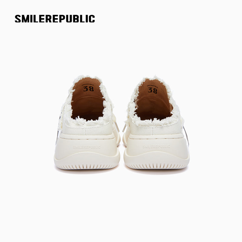 White Coarse Canvas Slippers