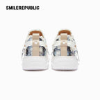 Blue and Black Plaid Tweed Smile Toe Platform Sneakers with Interchangeable Laces, Unisex