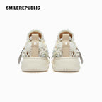 Cream Frayed Textured Low Top Sneakers, Unisex Lace Up Shoes