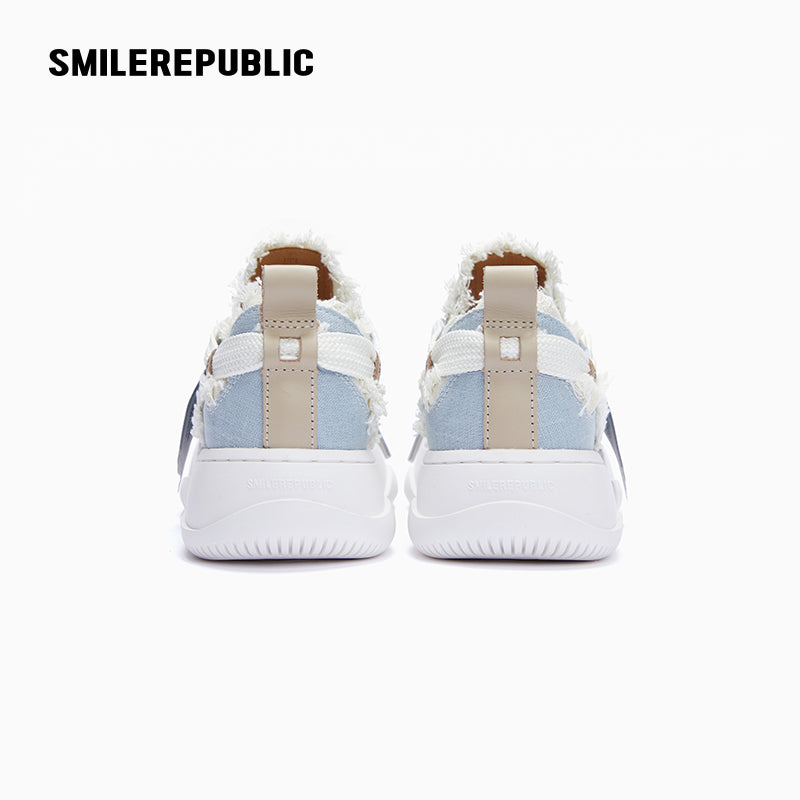 Light Blue Linen Low Top Platform Sneaker-SMILEREPUBLIC