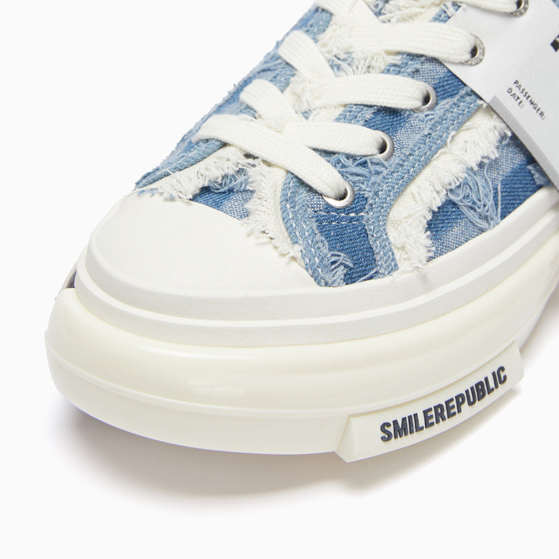 Inception 70s Light Blue Plaid Denim Low-Top Platform Sneaker