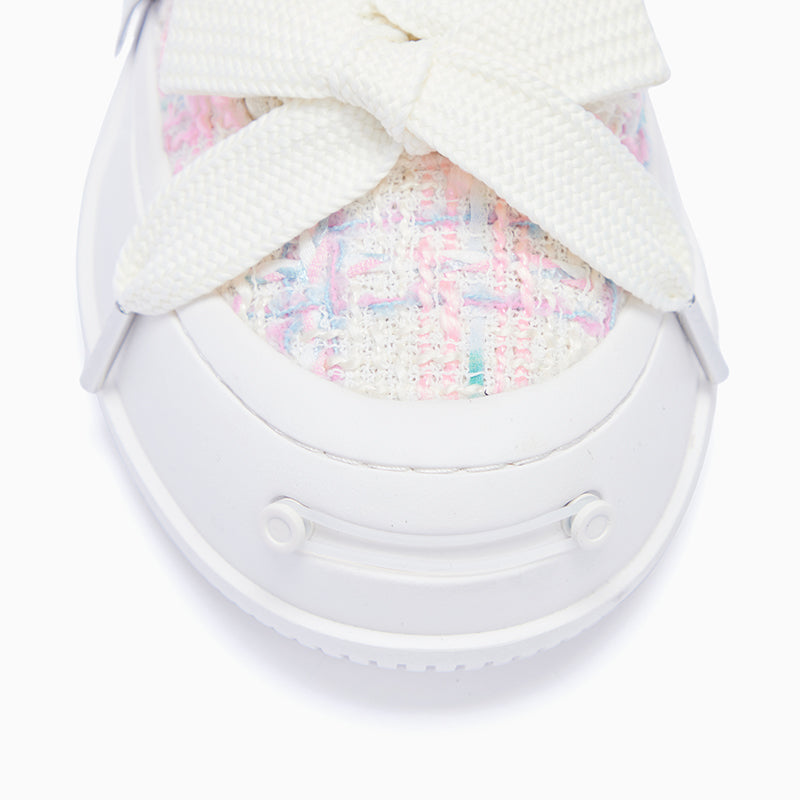 Pink Tweed Platform Low-Top Sneaker-SMILEREPUBLIC
