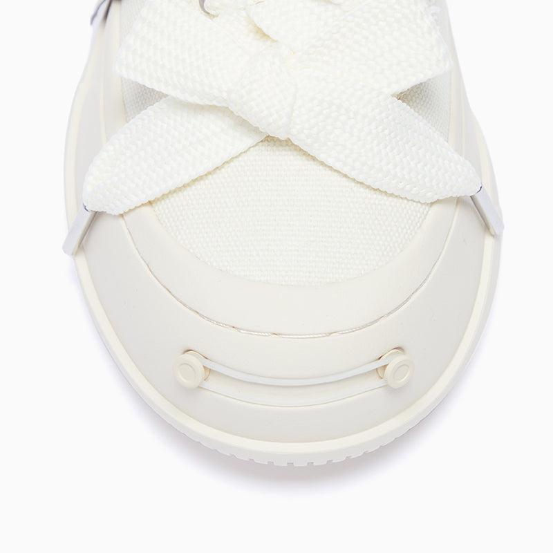 White Coarse Canvas Slippers