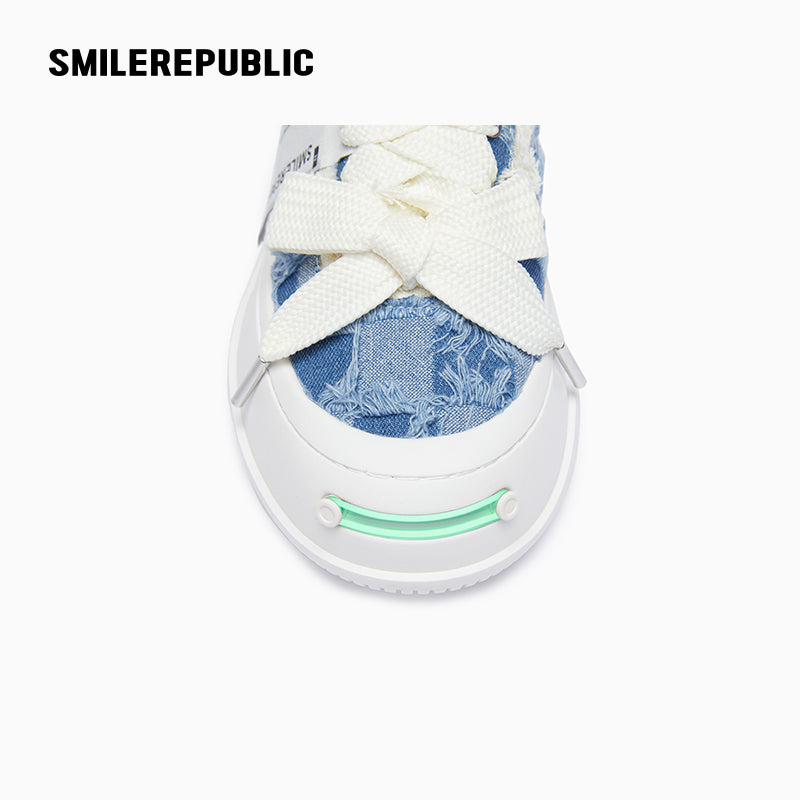 Light Blue Plaid Denim Low-Top Platform Sneaker-SMILEREPUBLIC
