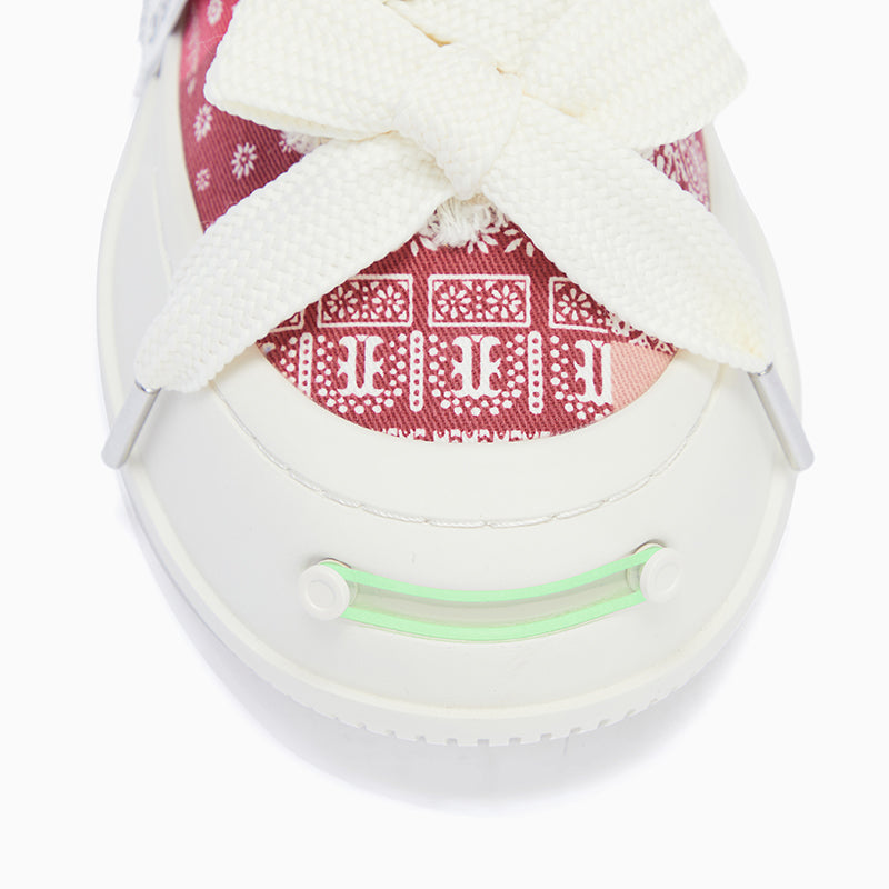 Red Paisley Frayed Canvas Platform Low-Top Sneaker