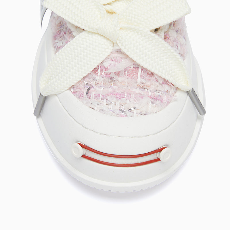 Pink Tweed Low-Top Platform Sneaker-SMILEREPUBLIC