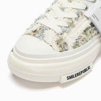 Cream Textured Low Top Platform Sneakers, Unisex Lace Up Shoes