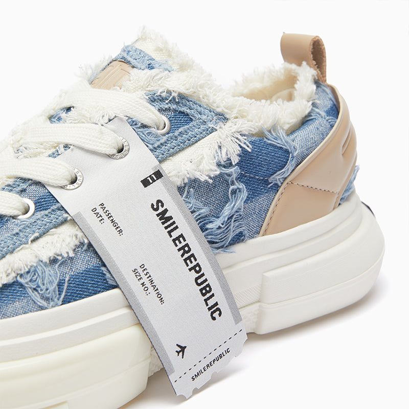 Inception 70s Light Blue Plaid Denim Low-Top Platform Sneaker